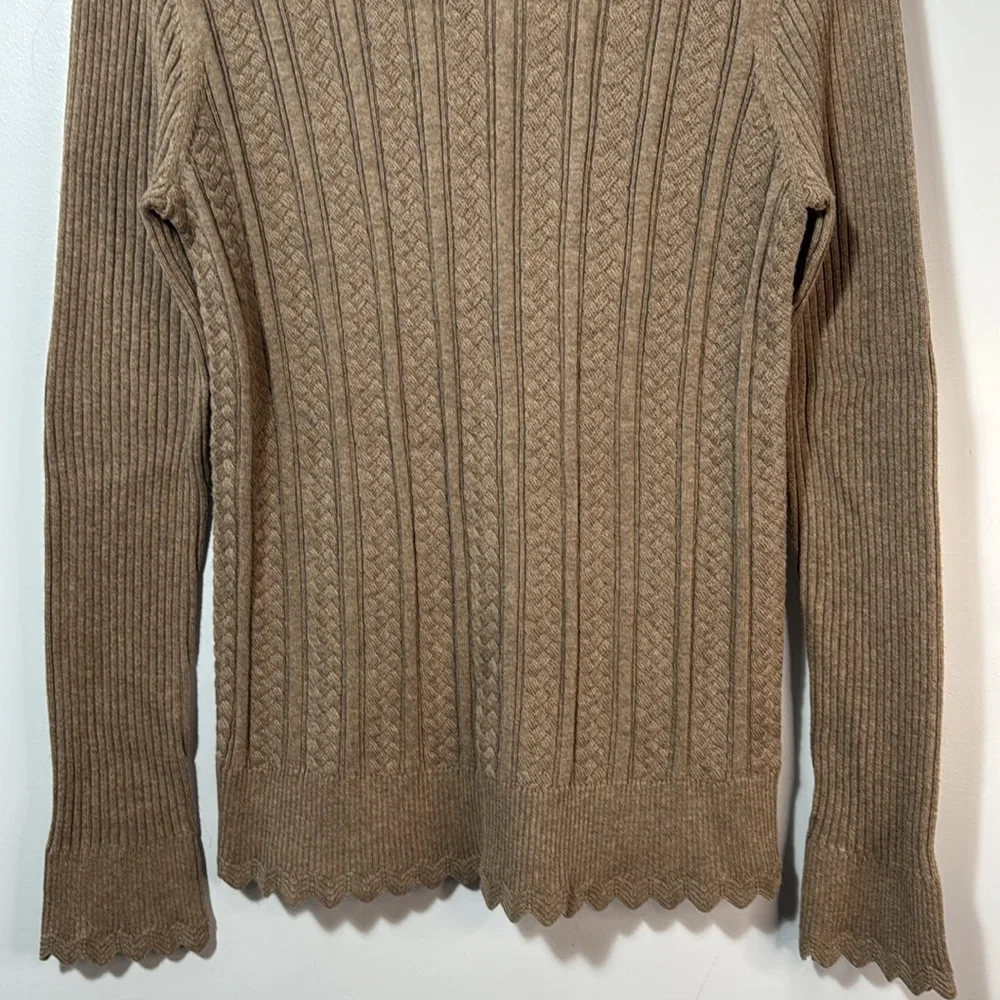 Jeanne Pierre Sweater‎ Taupe Mock Neck Scalloped in Size Petite M  NWT